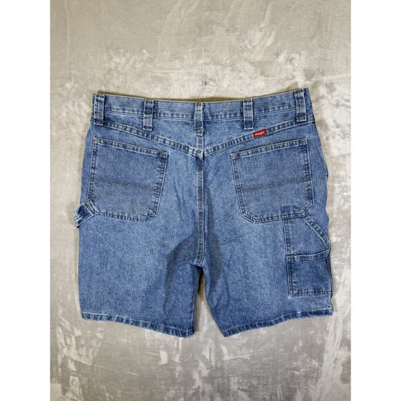 Vintage Wrangler Shorts 36” Blue Denim Carpenter Jorts Baggy Jeans Work Utility - Picture 1 of 9